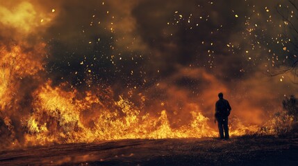 Fototapeta premium Intense Wildfire Glowing Amidst Dark Surroundings