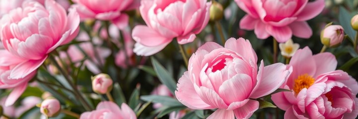 Obraz premium Soft pink peony flowers creating a dreamy and romantic background, lush, delicate