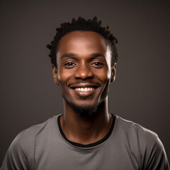 Obraz premium Portrait of a Happy Man Smiling Under Studio Lights. Bright expression and positive energy . Perfect for concepts of joy, confidence, and optimism.
