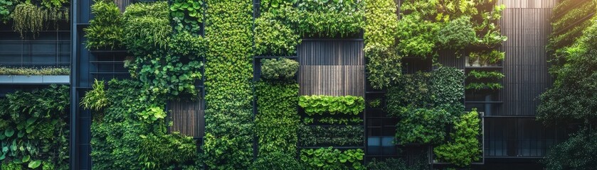 Vertical Green Gardens Covering an Entire City Block Showcasing Urban Biodiversity and Sustainability