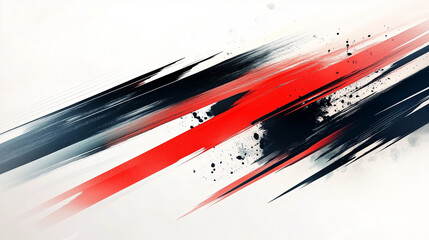 Dynamic Digital Ink Painting with Red and Black Brush Strokes, Motion Blur, and Speed Lines Against a Light Gray Background. Minimalist Japanese Calligraphy Inspired Design.