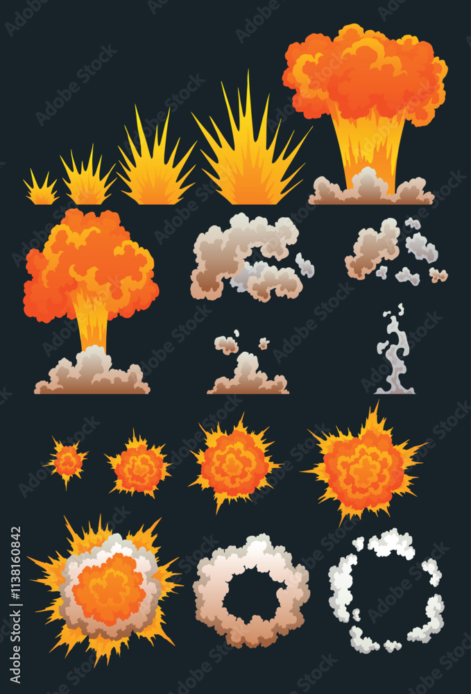 Poster explosion animation. animation for game of the explosion effect. cartoon animation for game. explodi