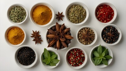 Mediterranean herbs and spices isolated on the white background
