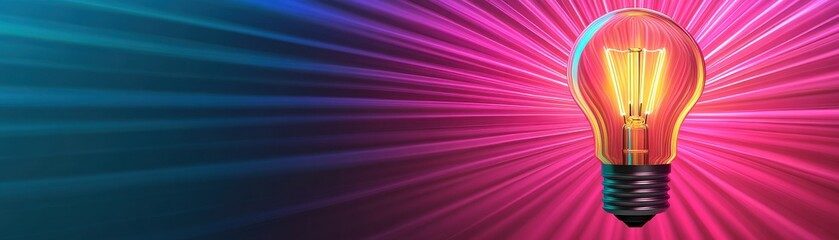 Bright light bulb against vibrant background, symbolizing creativity and innovation. Perfect for presentations or advertising.