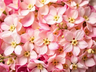 Beautiful spring flowers in various colors and shapes arranged on a textured paper background, fragrant, petals, bright