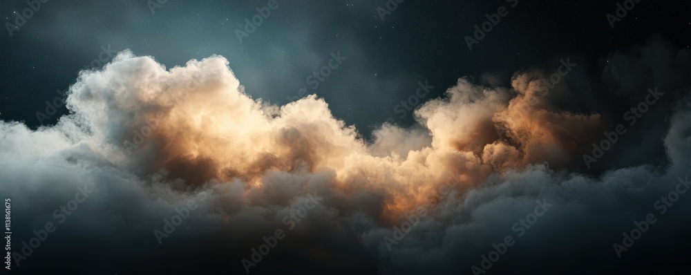 Poster a dramatic display of clouds illuminated by soft light, creating an ethereal atmosphere perfect for 