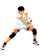 レシーブする男性のバレーボール選手