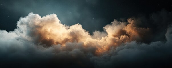 A dramatic display of clouds illuminated by soft light, creating an ethereal atmosphere perfect for a serene background or artistic inspiration.