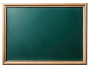 Empty green chalkboard with wooden frame, isolated on transparent background. AI generated.