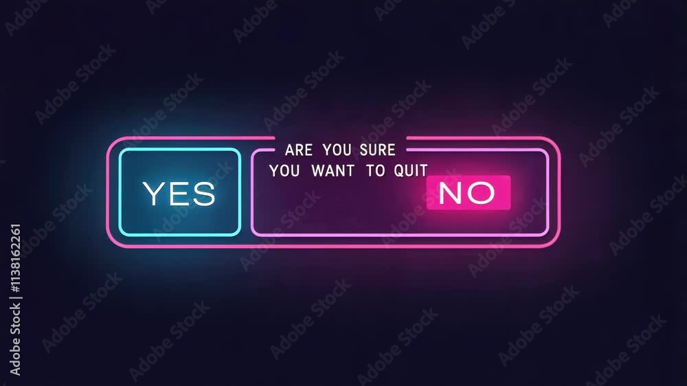 Poster glowing neon popup a dark background with a retro neon glow around a simple rectangle. the message a