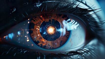 A photo of an eye and laser security