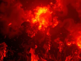 Fototapeta premium Dynamic fire flames blazing on a black background, inferno, dynamic, heat