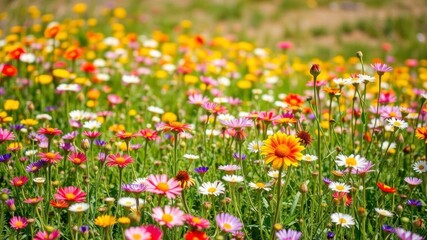 Field of vibrant yellow daffodil flowers swaying in the gentle breeze under the clear blue sky, outdoors, garden