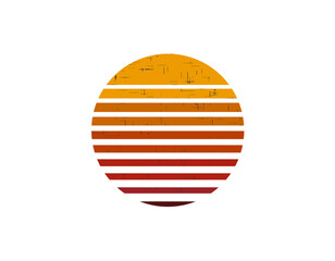 A vibrant retro sun circle with geometric shapes, capturing the bright style of the 1980s and 1990s.