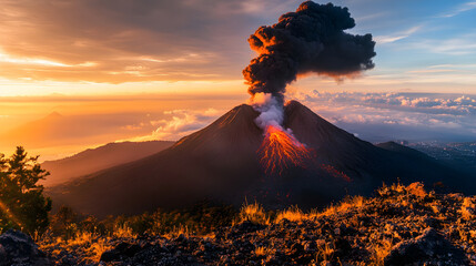 Majestic Volcanic Eruption: the Raw Power of Nature&rsquo;s Fury. A Stunning Display of Lava, Ash, and Smoke, Immortalizing Earth&rsquo;s Fiery Force. Science, Natural Phenomena, and Landscape Campaigns.