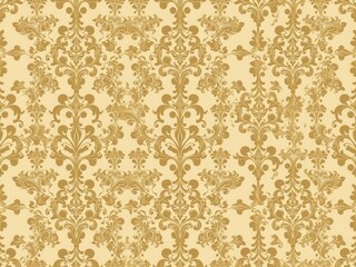 Intricate Seamless Damask wallpaper design with floral motifs in classic colors, elegant, pattern