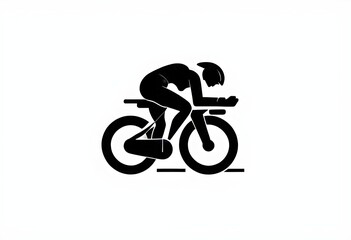 black icon on a white background, symbol for a cyclist on a triathlon bike