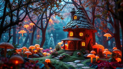 Magical Fairy House in a Fungus-Filled Forest - AI Art