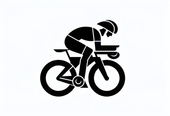 black icon on a white background, symbol for a cyclist on a triathlon bike
