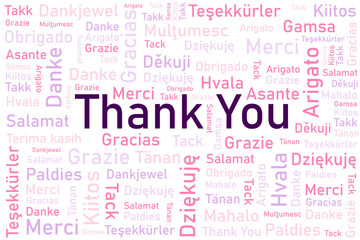 Thank you words in many languages. Different international language thank you word collage.