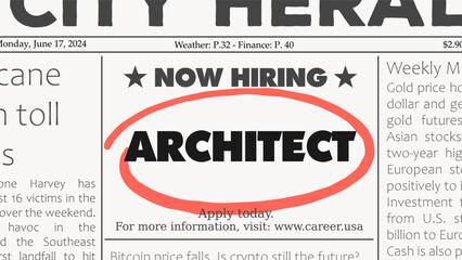 Obraz premium Architect career. Recruitment offer - job ad. Newspaper classified ad career opportunity.