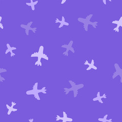 Seamless pattern airliner. Passenger aircraft or toy airplane vector pattern. Violet blue.