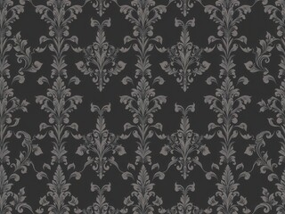 Luxurious charcoal floral wallpaper with intricate flower and leaf design, elegant, luxury, beauty