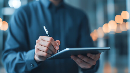 Digital tablet use for signing documents in modern office setting