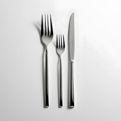 Elegant Silverware Set on White Background Shiny Cutlery Flat Lay