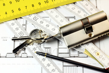 Ruler, plans, keys, pencils. Make a plan for something.