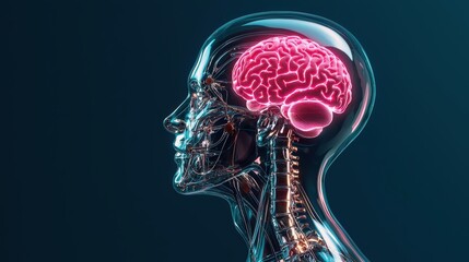 Human brain render with neon highlights digital art abstract view