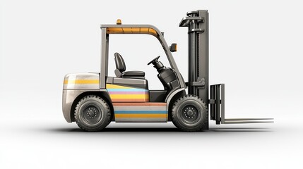 Modern forklift with colorful stripes in minimalist setting