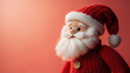 Fototapeta premium Knitted Santa Claus toy with a fluffy white beard and a red hat with a pompom
