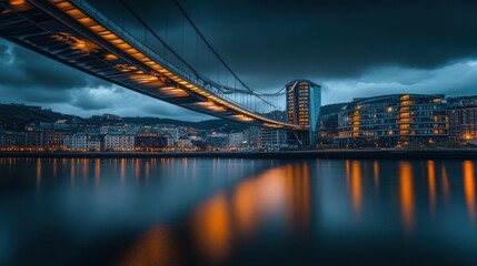 Obraz premium Night cityscape with bridge reflection