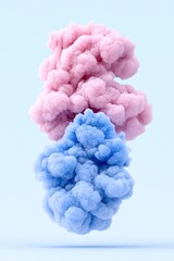 Vibrant pink and blue smoke clouds swirl against a soft blue background, creating a dynamic and artistic visual, This image can be used for design elements, advertisements, or background graphics,
