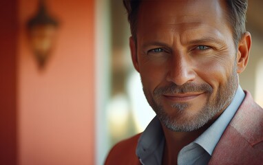 Obraz premium Confident businessman with a suit and a smile in a office background, He looking at the camera