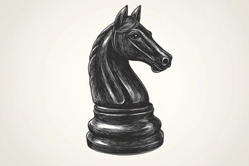 Hand-drawn illustration of a black knight chess piece.