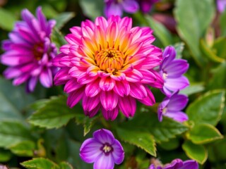 Vibrant purple flower petals and delicate leaves in a close-up shot, flower, petals, vibrant
