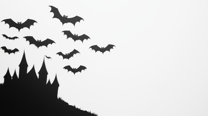Fototapeta premium Haunted castle papercut card with bats flying spooky design