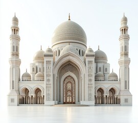 Fototapeta premium Majestic White Mosque Architecture: A Stunning 3D Render of Islamic Design