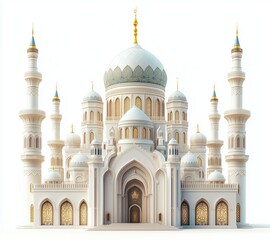 Fototapeta premium Magnificent White Mosque Architectural Marvel: A Stunning 3D Render of Islamic Grandeur