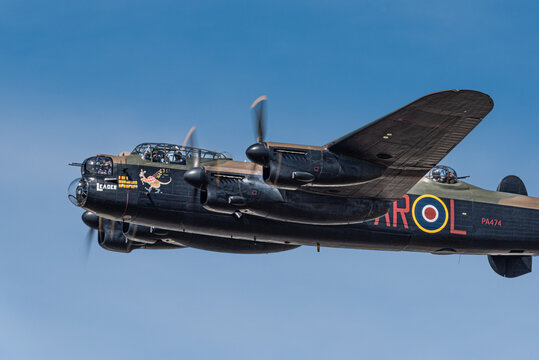 Fairford,  England, UK, July 16 2022: Avro Lancaster vintage World War 2 bomber aircraft flying at the airshow