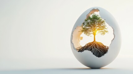 Cracked Egg with Tree: New Life, Growth, and Environmental Sustainability