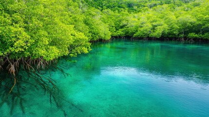 Obraz premium Serene Mangrove Forest with Lush Greenery and Clear Waters