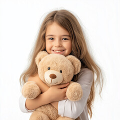Little Girl Holding Teddy Bear, Smiling and Posing