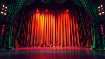 Fototapeta premium Stage Green Curtains AI Photo - Dramatic Lighting, High Quality