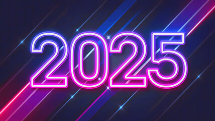 Glowing neon banner for 2025 &ndash; ideal for new year parties, digital events, and modern celebrations.