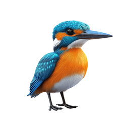 Obraz premium 3D Beautiful kingfisher cartoon style, isolated on a transparent background