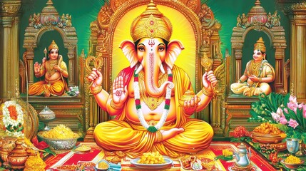 Obraz premium Lord Ganesha, the God of Wisdom, the God of Success , Generative AI