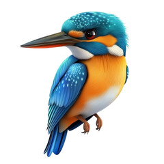 Obraz premium 3D Beautiful kingfisher cartoon style, isolated on a transparent background